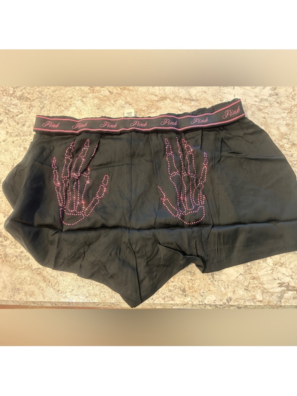 VS PINK Bling Pajama Shorts Halloween Skeleton LARGE NWT